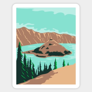 Crater Lake National Park in Klamath County Oregon United States WPA Poster Art Color Sticker